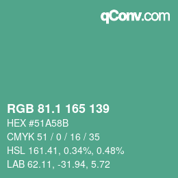 カラーコード: RGB 81.1 165 139 | qconv.com