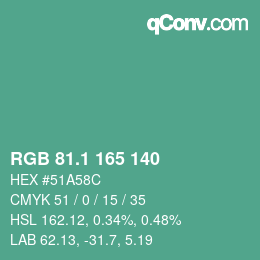 Color code: RGB 81.1 165 140 | qconv.com