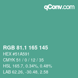 Color code: RGB 81.1 165 145 | qconv.com
