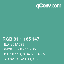 カラーコード: RGB 81.1 165 147 | qconv.com