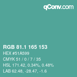 カラーコード: RGB 81.1 165 153 | qconv.com