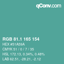 Color code: RGB 81.1 165 154 | qconv.com