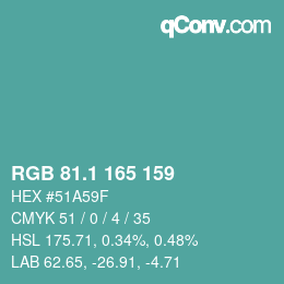 Color code: RGB 81.1 165 159 | qconv.com