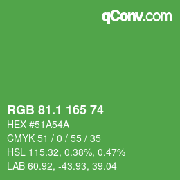 カラーコード: RGB 81.1 165 74 | qconv.com
