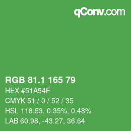 カラーコード: RGB 81.1 165 79 | qconv.com