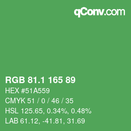 カラーコード: RGB 81.1 165 89 | qconv.com