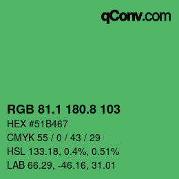 カラーコード: RGB 81.1 180.8 103 | qconv.com