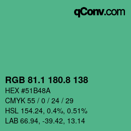 カラーコード: RGB 81.1 180.8 138 | qconv.com