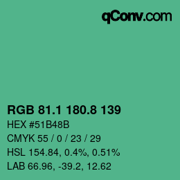 カラーコード: RGB 81.1 180.8 139 | qconv.com
