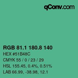 カラーコード: RGB 81.1 180.8 140 | qconv.com