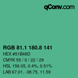カラーコード: RGB 81.1 180.8 141 | qconv.com