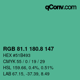 カラーコード: RGB 81.1 180.8 147 | qconv.com