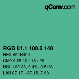 カラーコード: RGB 81.1 180.8 148 | qconv.com