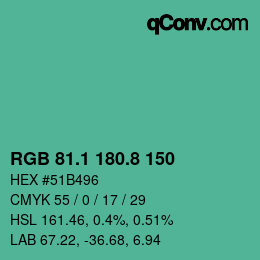 カラーコード: RGB 81.1 180.8 150 | qconv.com
