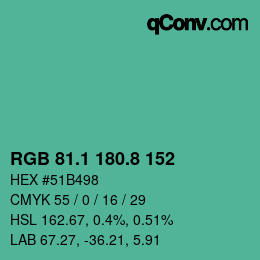 カラーコード: RGB 81.1 180.8 152 | qconv.com