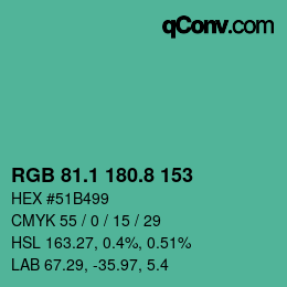 カラーコード: RGB 81.1 180.8 153 | qconv.com