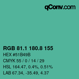 カラーコード: RGB 81.1 180.8 155 | qconv.com