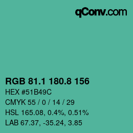 カラーコード: RGB 81.1 180.8 156 | qconv.com