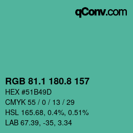 カラーコード: RGB 81.1 180.8 157 | qconv.com