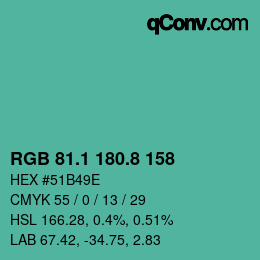 カラーコード: RGB 81.1 180.8 158 | qconv.com
