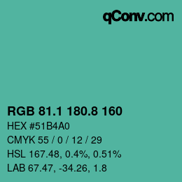 カラーコード: RGB 81.1 180.8 160 | qconv.com