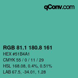 カラーコード: RGB 81.1 180.8 161 | qconv.com