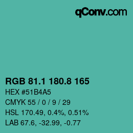 カラーコード: RGB 81.1 180.8 165 | qconv.com