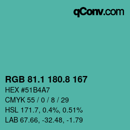 カラーコード: RGB 81.1 180.8 167 | qconv.com