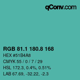 Color code: RGB 81.1 180.8 168 | qconv.com