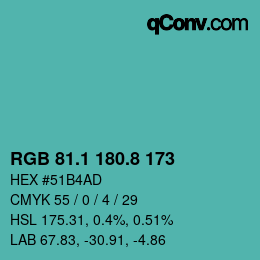 Color code: RGB 81.1 180.8 173 | qconv.com