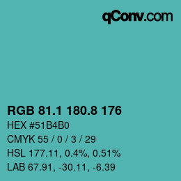カラーコード: RGB 81.1 180.8 176 | qconv.com