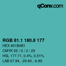 カラーコード: RGB 81.1 180.8 177 | qconv.com