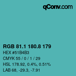 カラーコード: RGB 81.1 180.8 179 | qconv.com