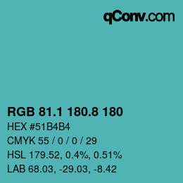 カラーコード: RGB 81.1 180.8 180 | qconv.com