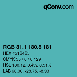 カラーコード: RGB 81.1 180.8 181 | qconv.com