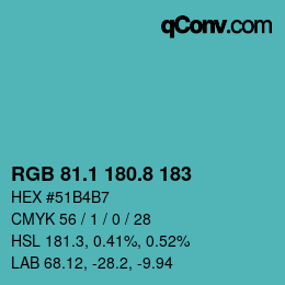 Color code: RGB 81.1 180.8 183 | qconv.com