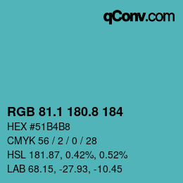 Color code: RGB 81.1 180.8 184 | qconv.com