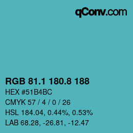 Color code: RGB 81.1 180.8 188 | qconv.com