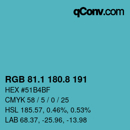 カラーコード: RGB 81.1 180.8 191 | qconv.com