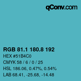 Color code: RGB 81.1 180.8 192 | qconv.com