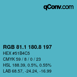 Color code: RGB 81.1 180.8 197 | qconv.com