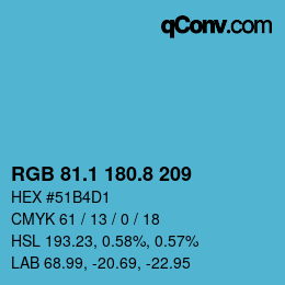 カラーコード: RGB 81.1 180.8 209 | qconv.com