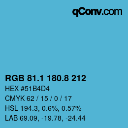 カラーコード: RGB 81.1 180.8 212 | qconv.com