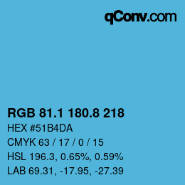 カラーコード: RGB 81.1 180.8 218 | qconv.com
