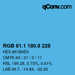 カラーコード: RGB 81.1 180.8 228 | qconv.com