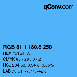 Código de color: RGB 81.1 180.8 250 | qconv.com