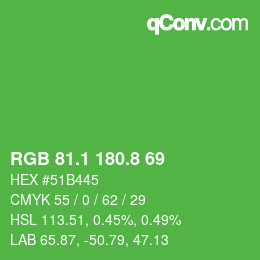カラーコード: RGB 81.1 180.8 69 | qconv.com