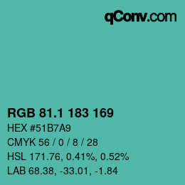 カラーコード: RGB 81.1 183 169 | qconv.com