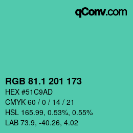 カラーコード: RGB 81.1 201 173 | qconv.com