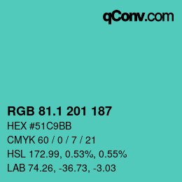 カラーコード: RGB 81.1 201 187 | qconv.com